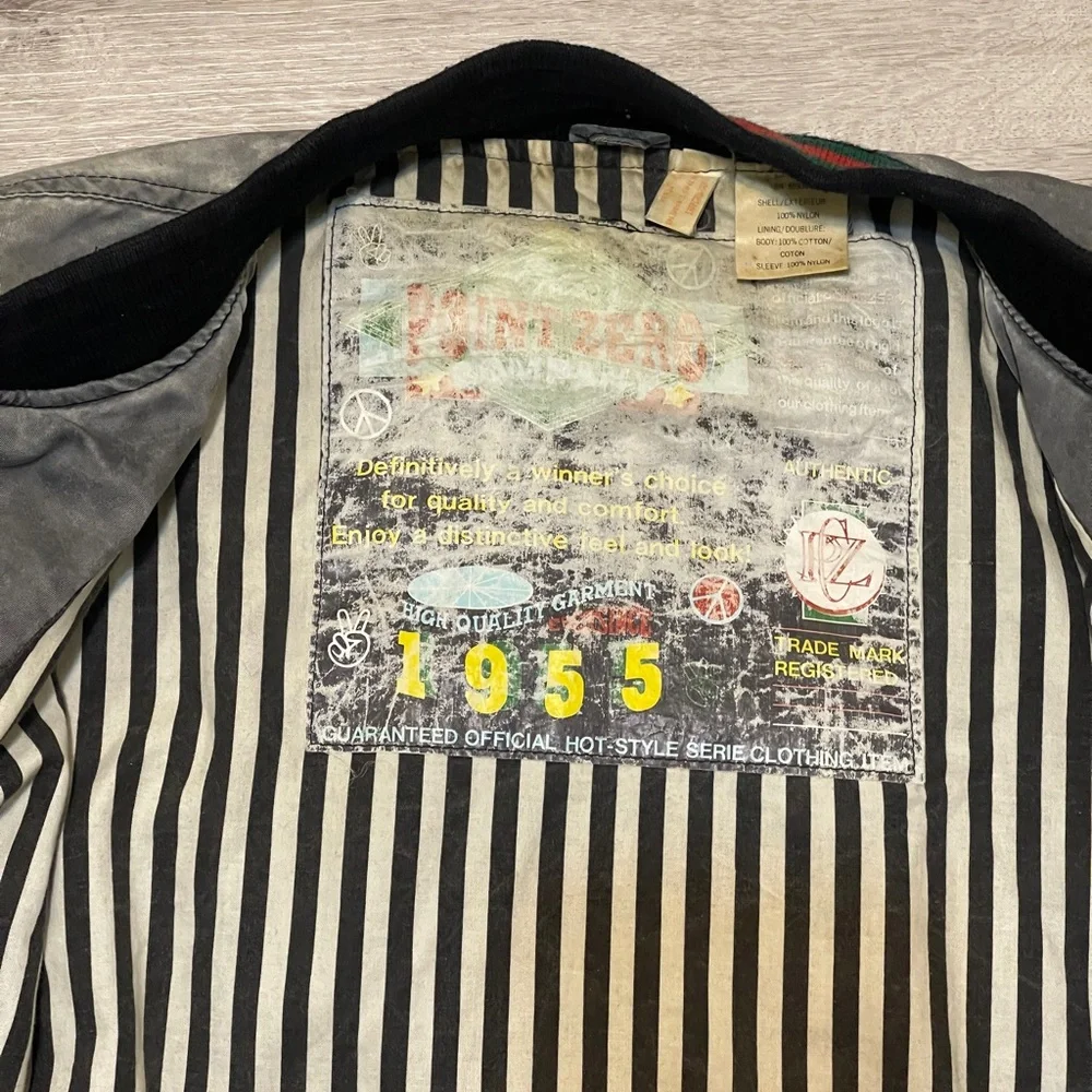 Point Zero Grey Body Green Sleeve Varsity Jacket with Embroidered Back - Picture 4 of 4